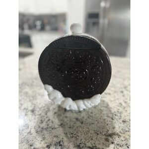 Vintage Nabisco Oreo Ceramic Lidded Cookie Jar Canister With Milk Splash Bottom